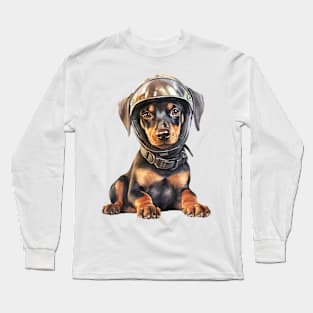 Doberman Pinscher Dog in Helmet Long Sleeve T-Shirt